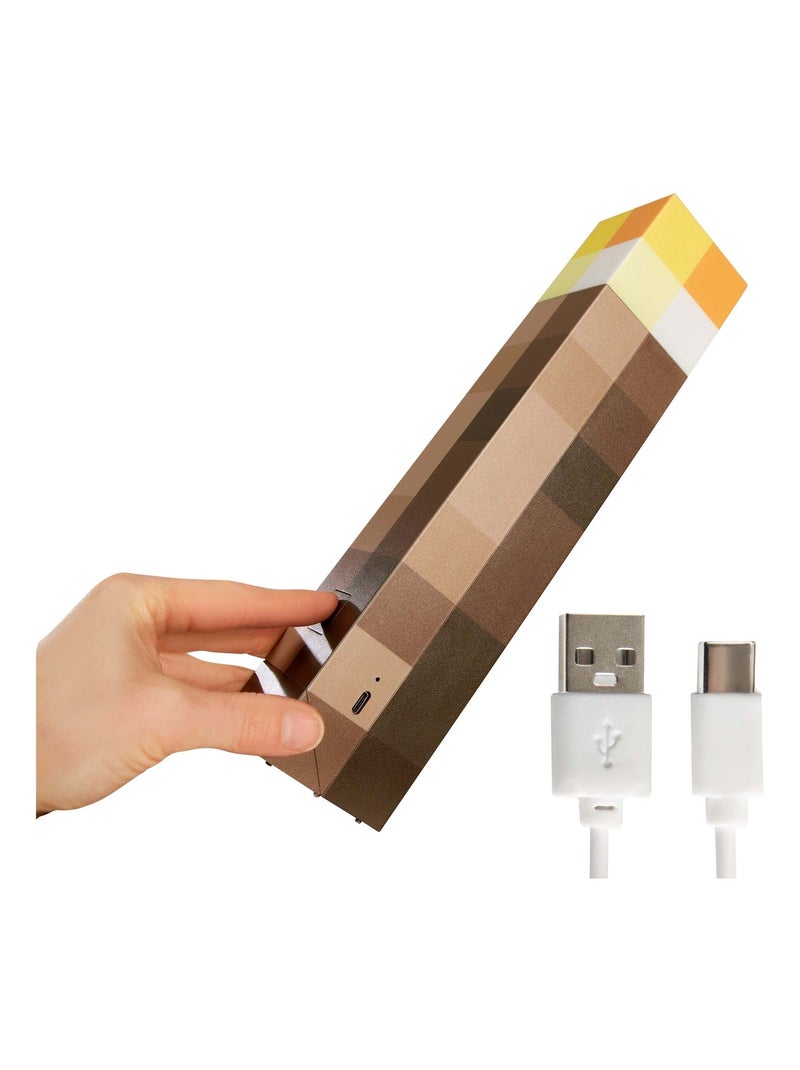 Lampe torche LED rechargeable par usb - 4 couleurs + support mural 'Roba' - Minecraft Marron - Kiabi