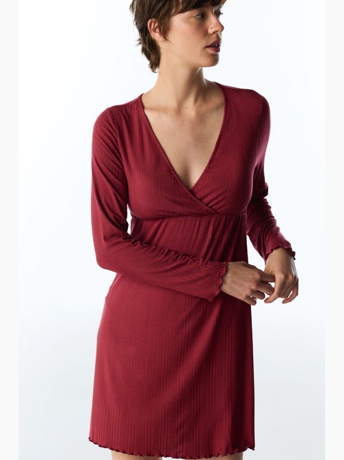 Lana chemise de nuit côtelée à manches longues penti - Kiabi