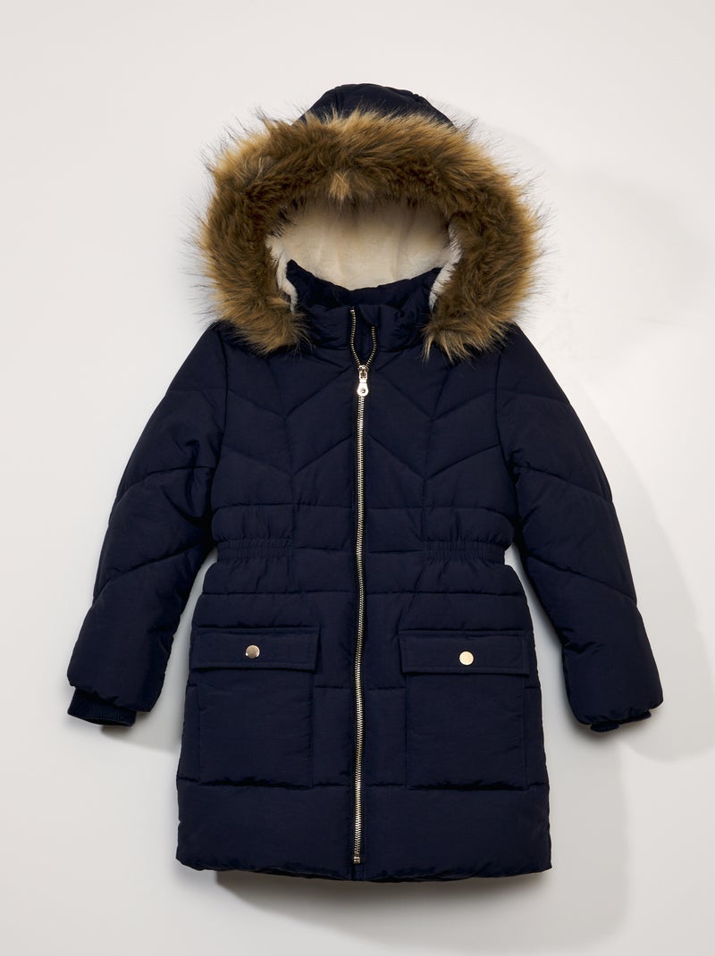 Lang donsjack met aangetrokken taille BLAUW - Kiabi