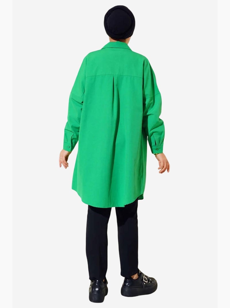 Lang poplin overhemd met knoopsluiting bdart Groen - Kiabi