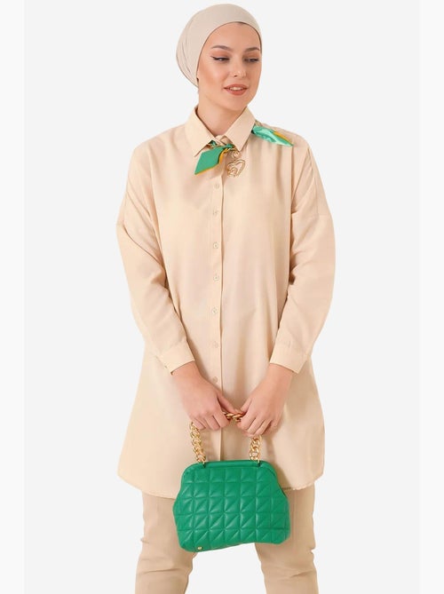 Lang poplin overhemd met knoopsluiting bdart - Kiabi