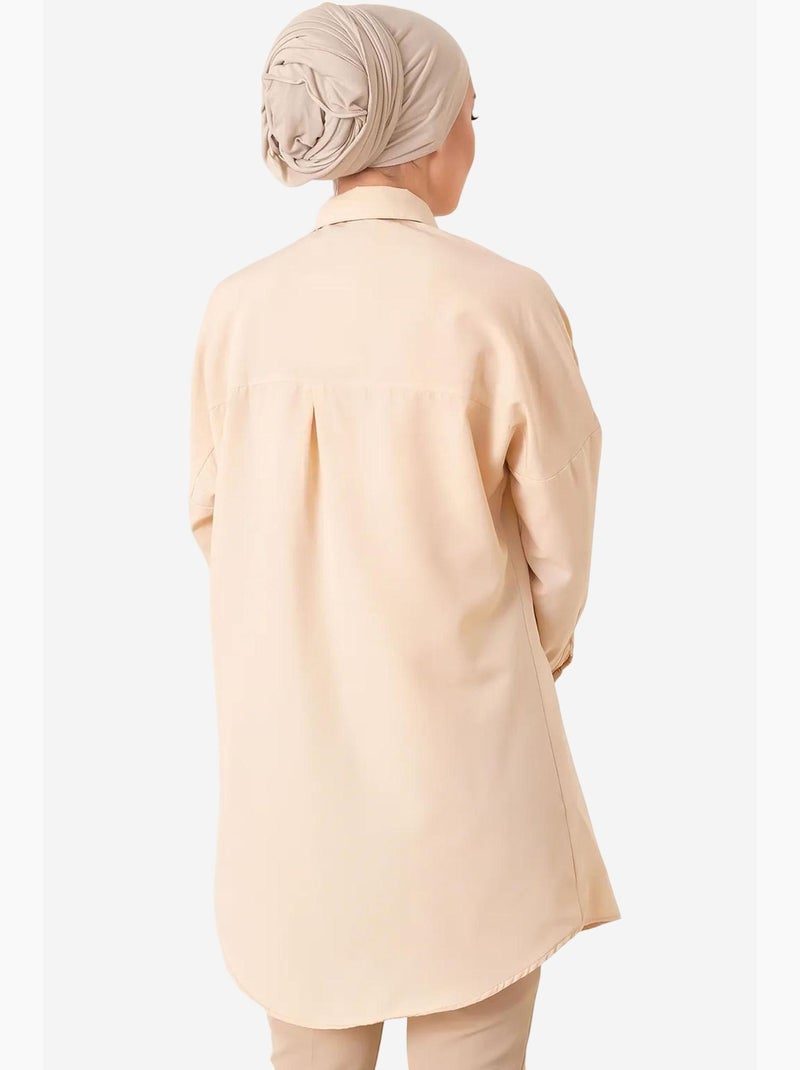 Lang poplin overhemd met knoopsluiting bdart Klei-beige - Kiabi