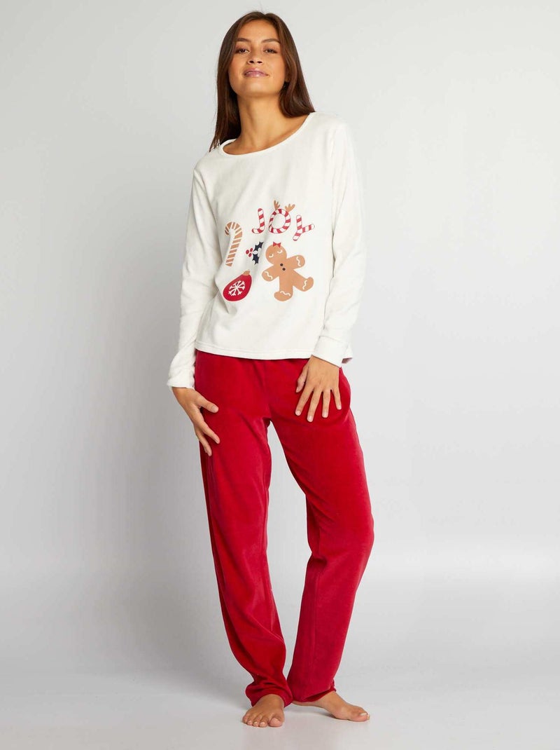 Lang pyjamapak in kerstthema - 2-delig wit / rood - Kiabi