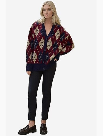 Lang v-hals geometrisch gebreid vest met knopen hiccup