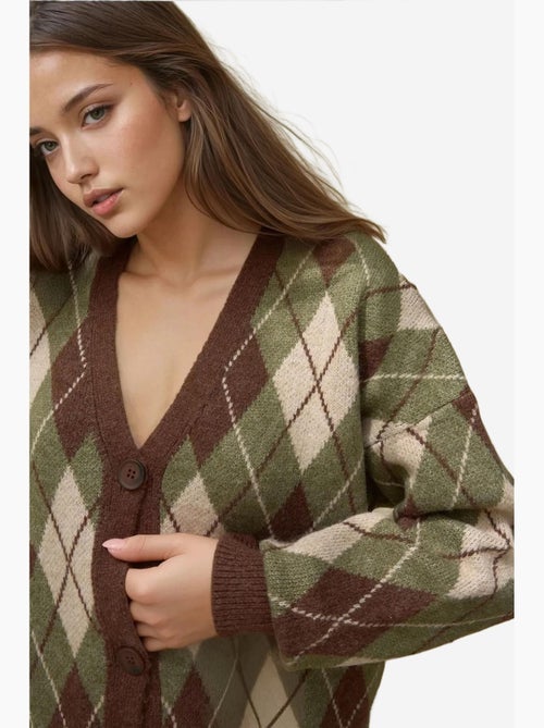 Lang v-hals geometrisch gebreid vest met knopen hiccup - Kiabi Lang v-hals geometrisch gebreid vest met knopen hiccup - Kiabi