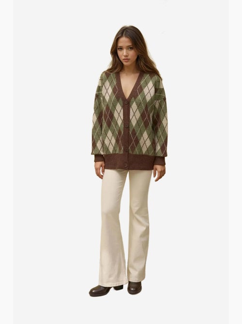 Lang v-hals geometrisch gebreid vest met knopen hiccup - Kiabi Lang v-hals geometrisch gebreid vest met knopen hiccup - Kiabi