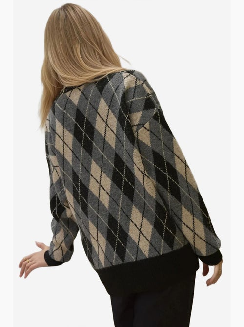 Lang v-hals geometrisch gebreid vest met knopen hiccup - Kiabi