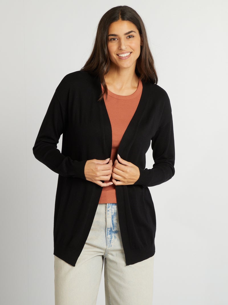 Lang vest van dun tricot zwart - Kiabi