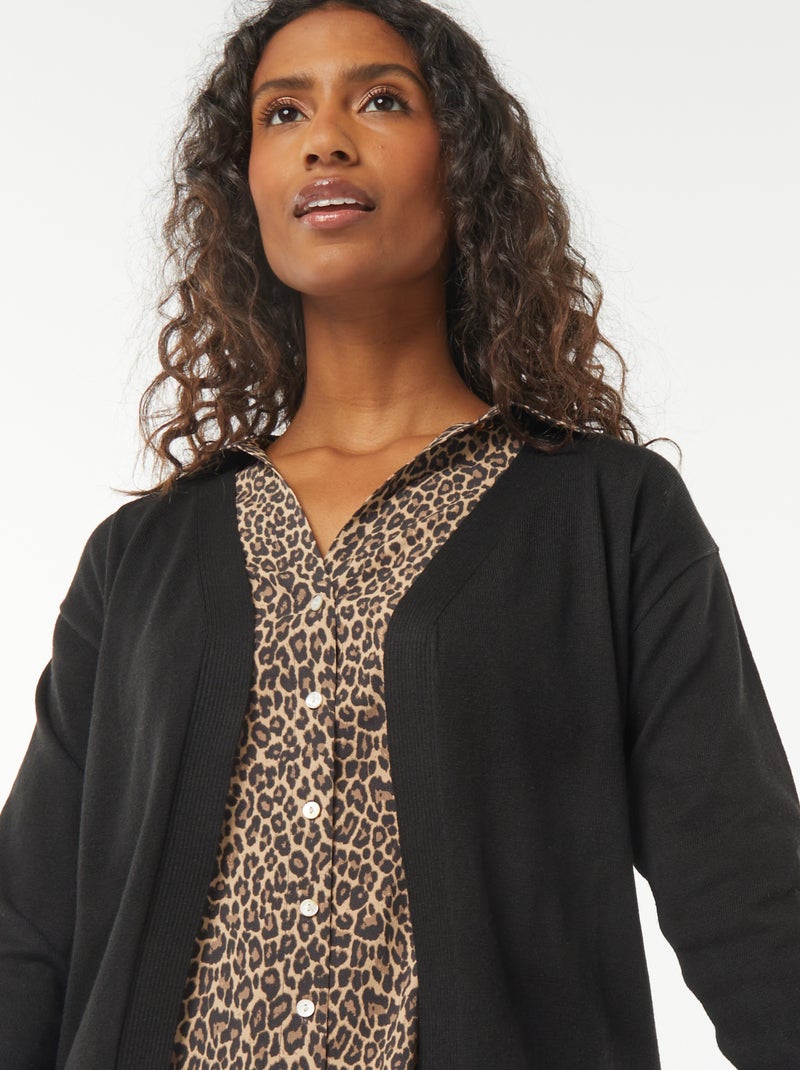 Lang vest van dun tricot zwart - Kiabi