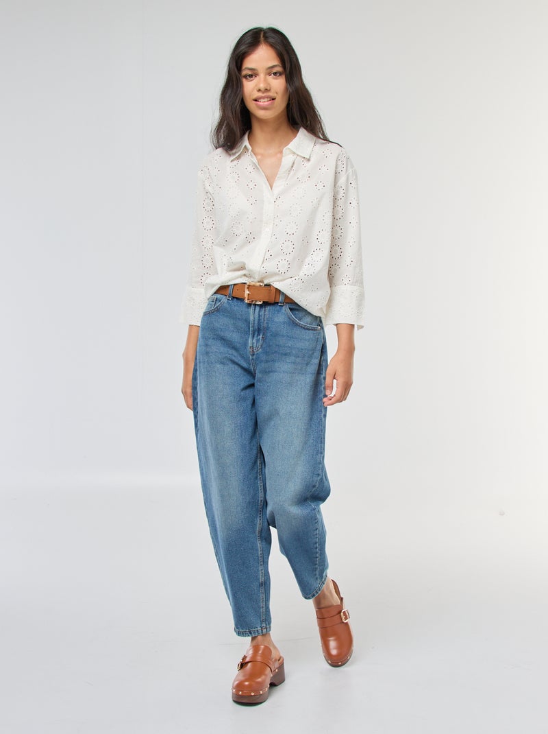 Lange blouse met 3/4-mouw en broderie anglaise | 'JDY' wit - Kiabi