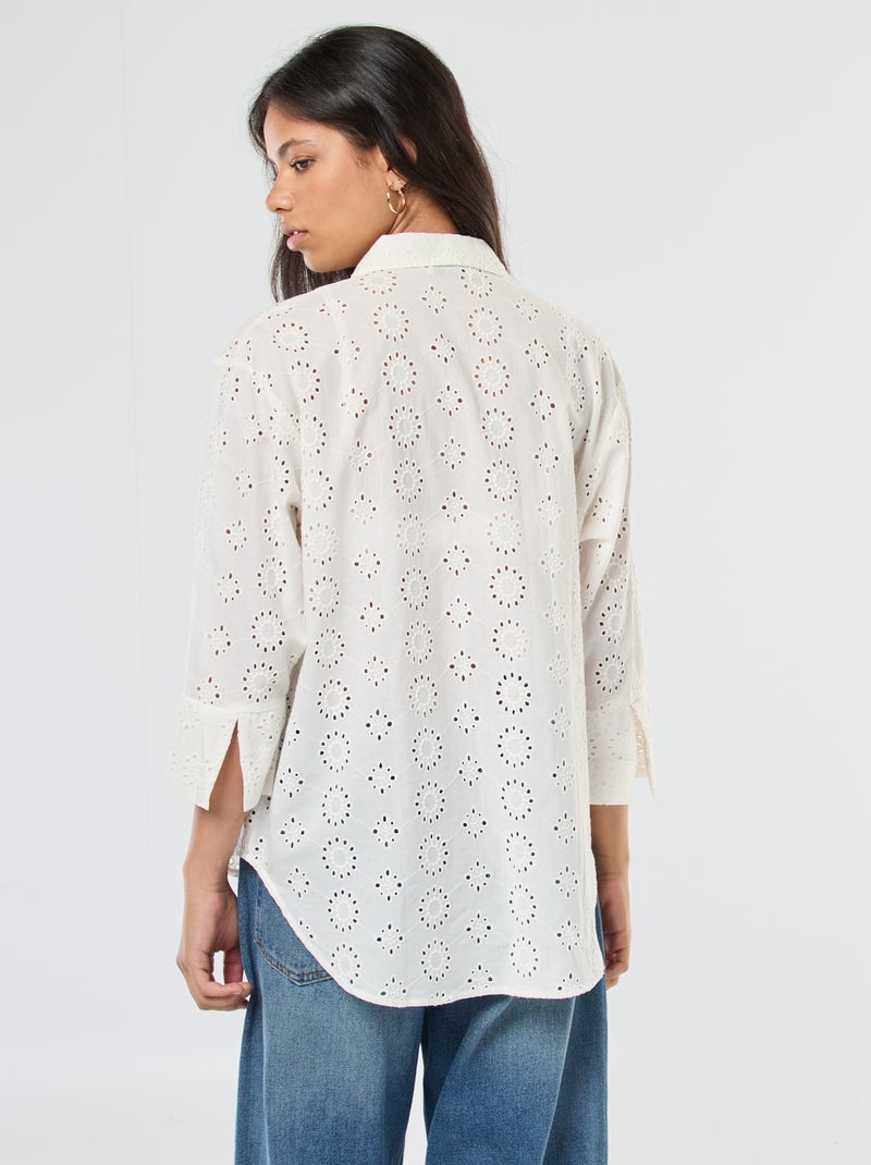 Lange blouse met 3/4-mouw en broderie anglaise | 'JDY' wit - Kiabi