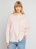 Lange blouse met borstzakje - 20% linnen BIEGE - Kiabi
