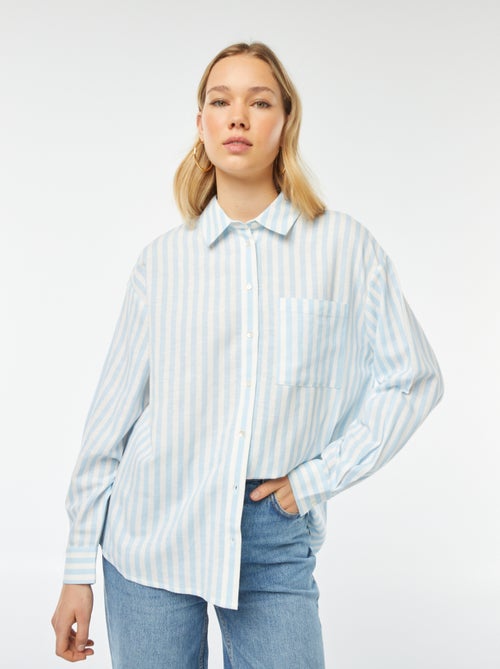 Lange blouse met borstzakje - 20% linnen - Kiabi