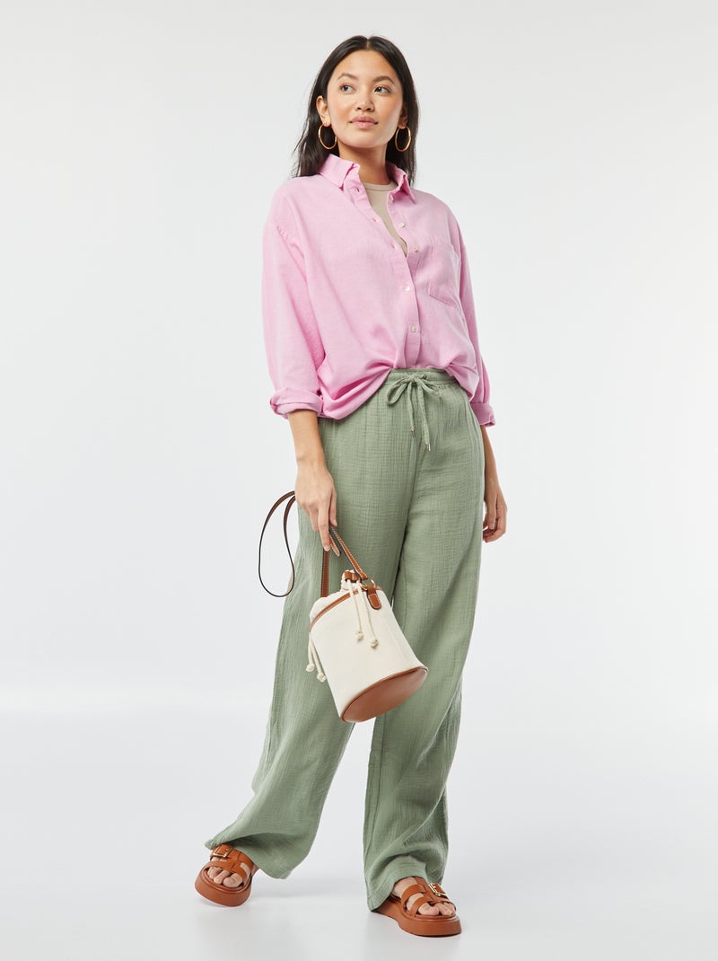 Lange blouse met borstzakje - 20% linnen ROSE - Kiabi