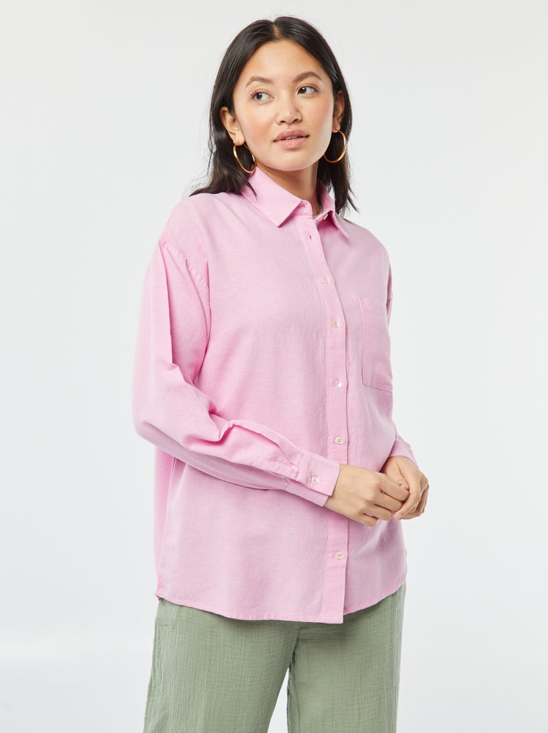 Lange blouse met borstzakje - 20% linnen ROSE - Kiabi