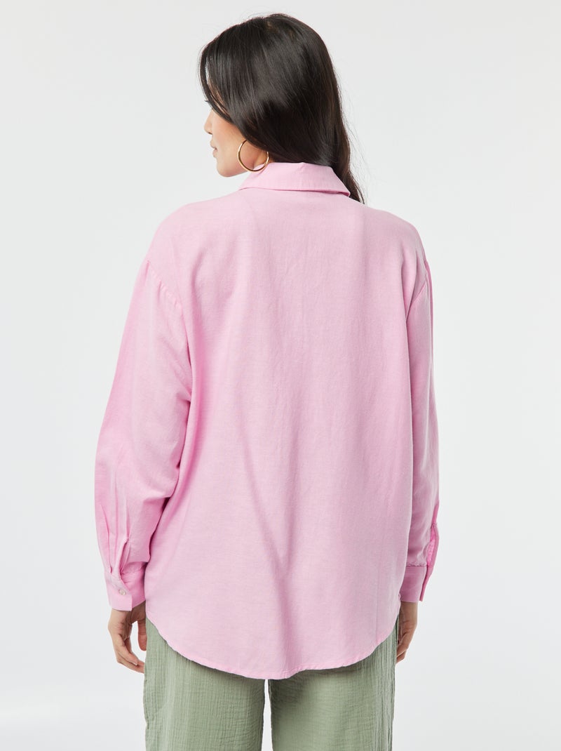 Lange blouse met borstzakje - 20% linnen ROSE - Kiabi
