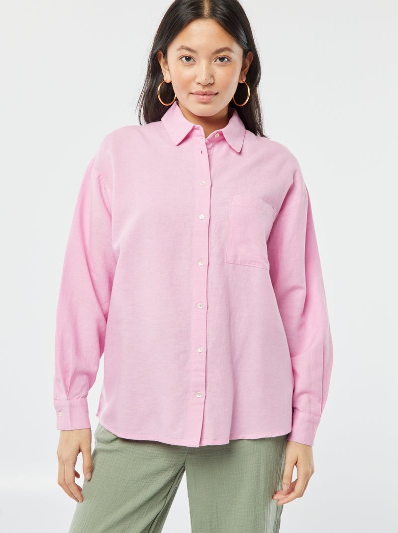 Lange blouse met borstzakje - 20% linnen ROSE - Kiabi