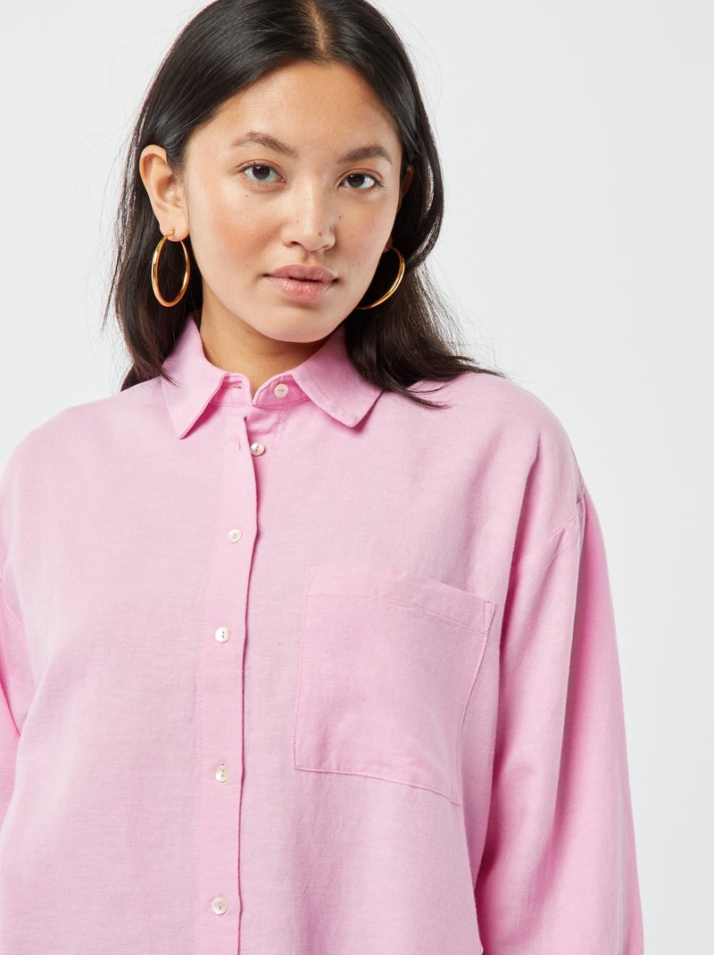 Lange blouse met borstzakje - 20% linnen ROSE - Kiabi