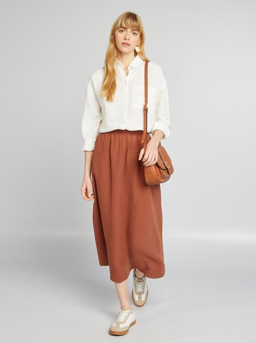 Lange blouse met borstzakje - 20% linnen - Kiabi