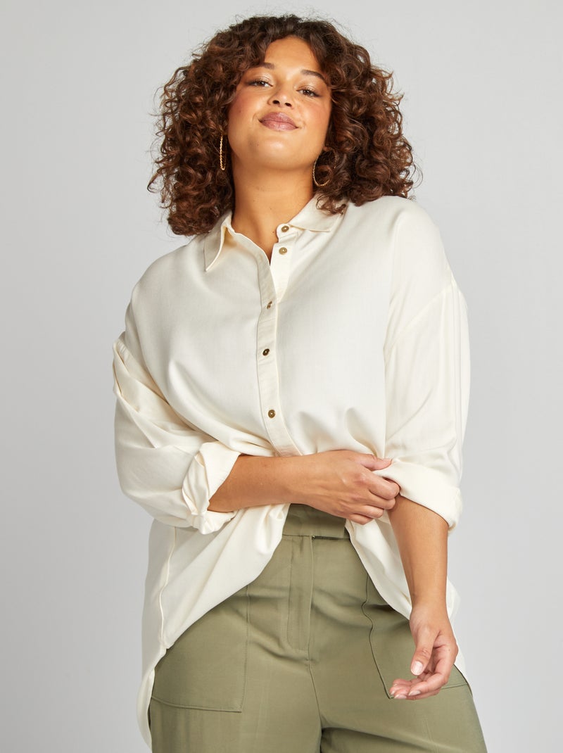 Lange blouse met goudkleurige knopen BIEGE - Kiabi