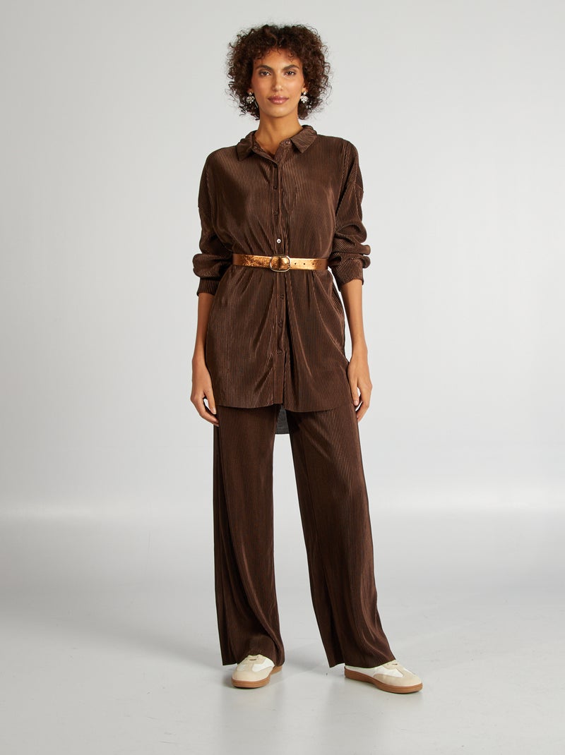 Lange blouse van plissétricot BRUIN - Kiabi