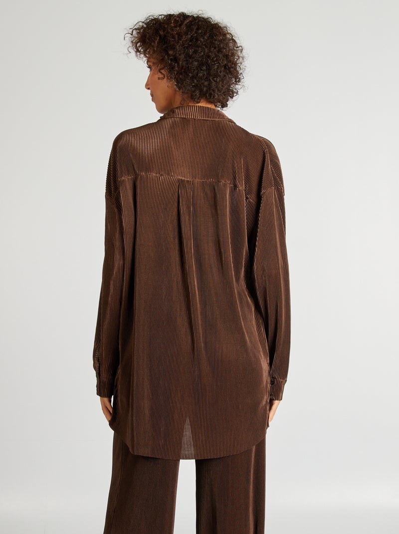 Lange blouse van plissétricot BRUIN - Kiabi