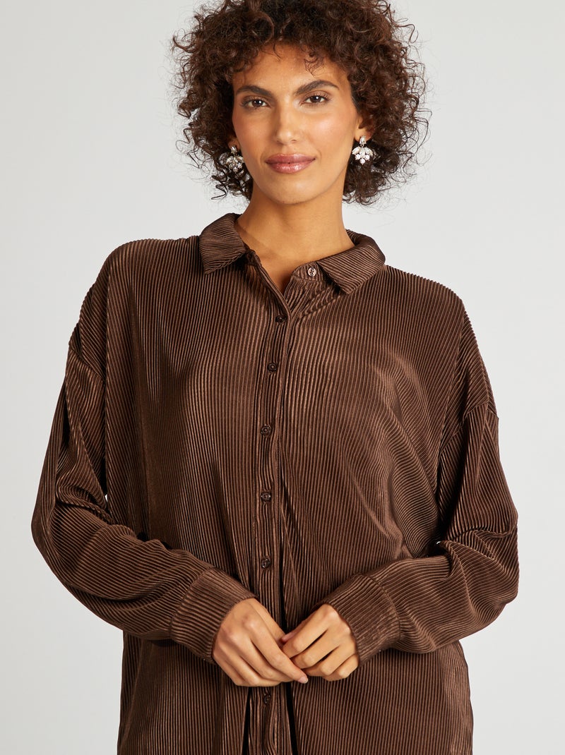 Lange blouse van plissétricot BRUIN - Kiabi