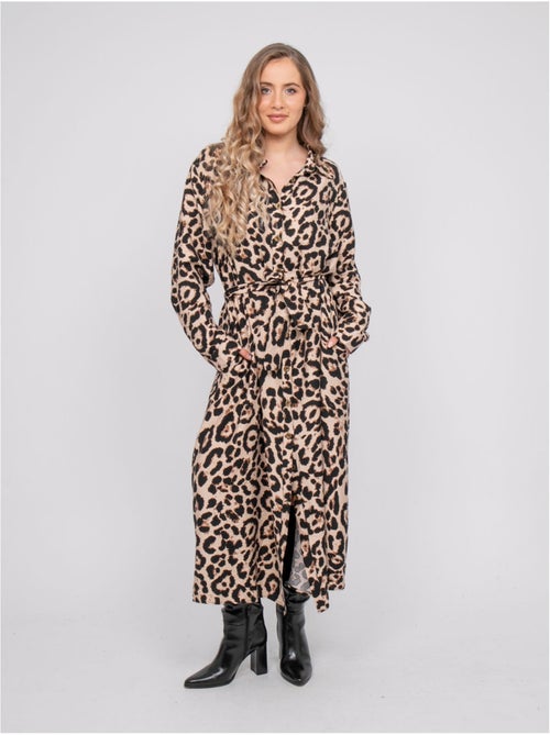 Lange blousejurk met luipaardprint en strikceintuur ivoriaz - Kiabi Lange blousejurk met luipaardprint en strikceintuur ivoriaz - Kiabi