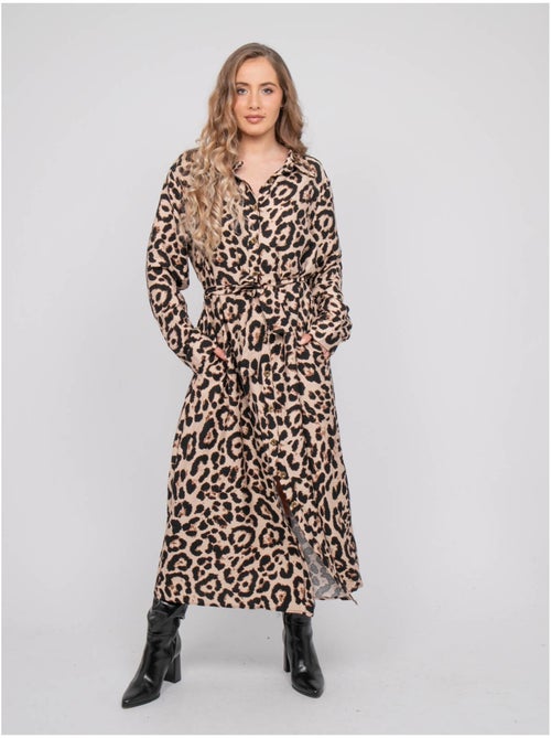 Lange blousejurk met luipaardprint en strikceintuur ivoriaz - Kiabi Lange blousejurk met luipaardprint en strikceintuur ivoriaz - Kiabi