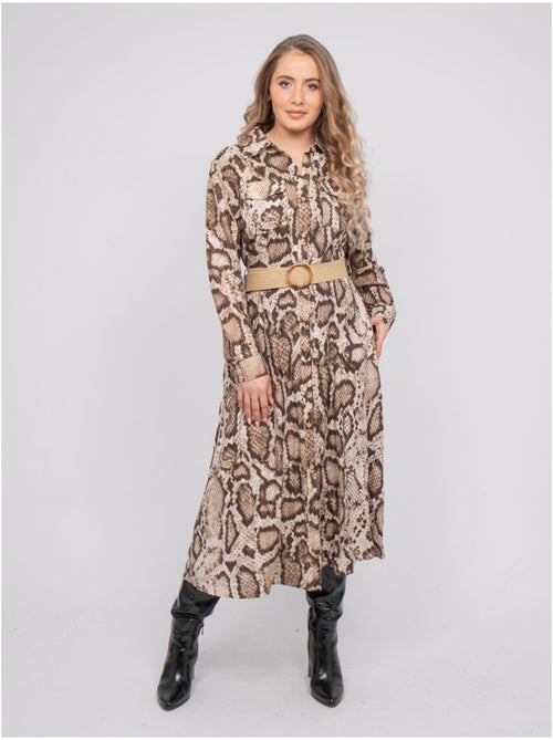Lange blousejurk met slangenprint en gouden draden ipova - Kiabi