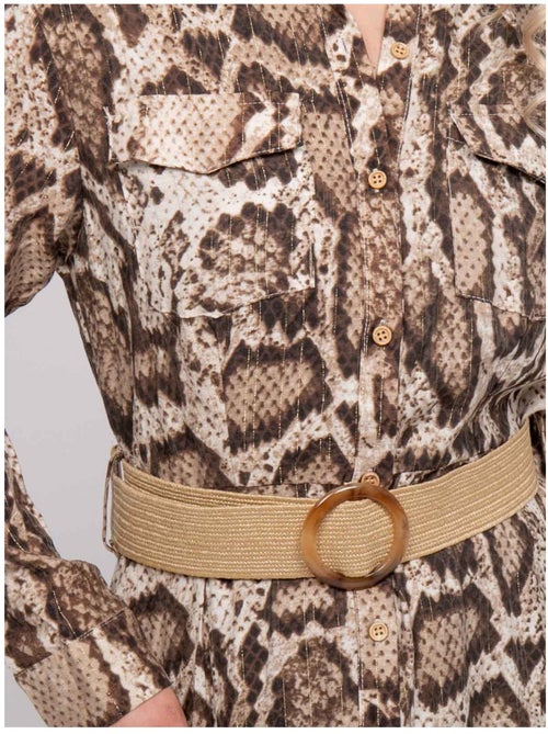 Lange blousejurk met slangenprint en gouden draden ipova - Kiabi