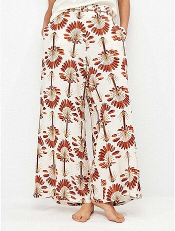 Lange broek met wijde pijpen en palmboomprint