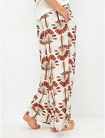 Lange broek met wijde pijpen en palmboomprint