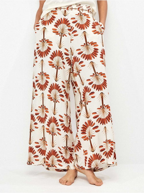 Lange broek met wijde pijpen en palmboomprint - Kiabi