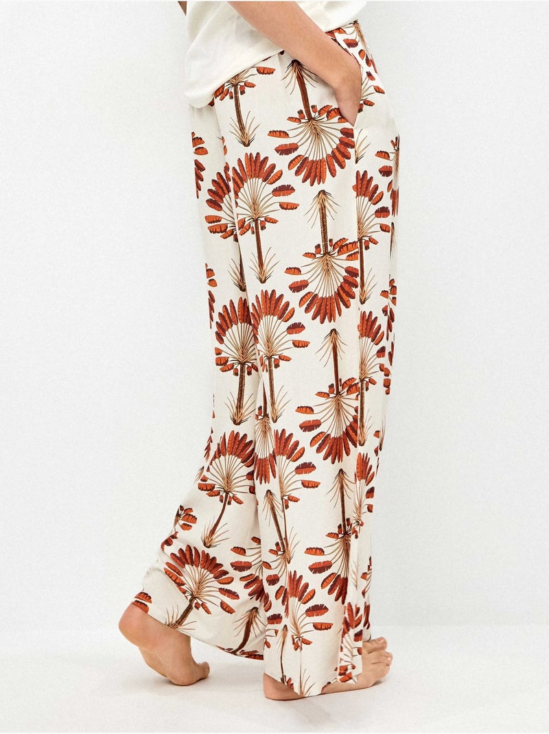 Lange broek met wijde pijpen en palmboomprint Multicolor - Kiabi