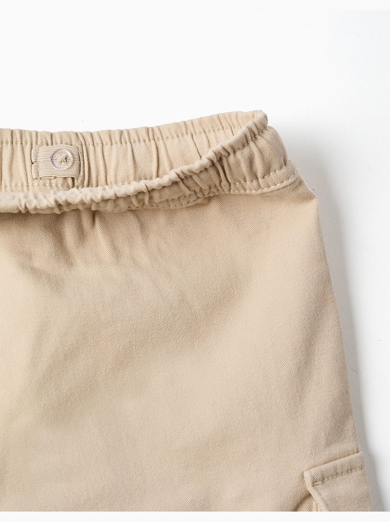 Lange cargoshort van twill met trekkoord Lichtbeige - Kiabi