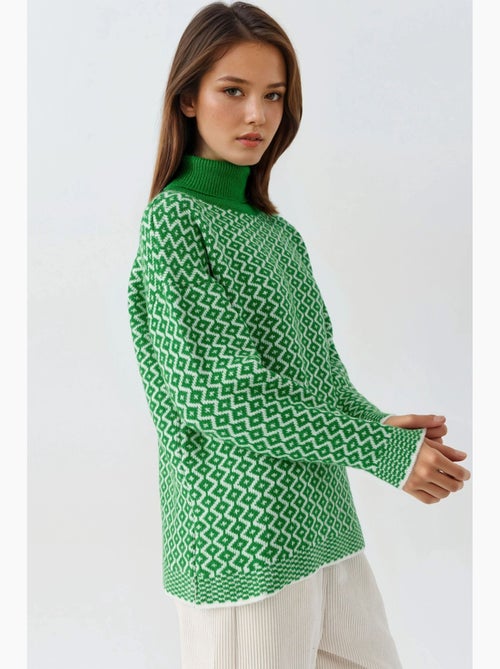 Lange coltrui met geometrisch patroon en ribgebreide trui my fashion - Kiabi