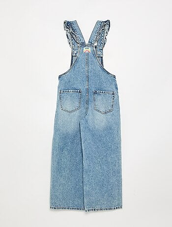 Lange denim tuinbroek met ruches aan de schouderbandjes