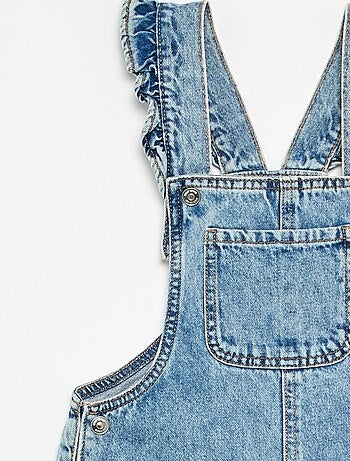 Lange denim tuinbroek met ruches aan de schouderbandjes