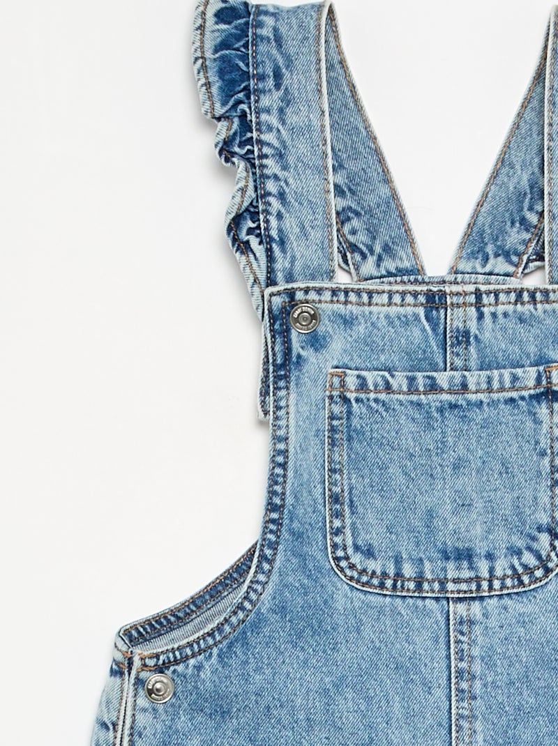 Lange denim tuinbroek met ruches aan de schouderbandjes Blauw - Kiabi