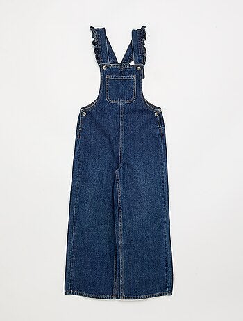 Lange denim tuinbroek met ruches aan de schouderbandjes