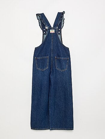 Lange denim tuinbroek met ruches aan de schouderbandjes