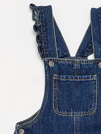 Lange denim tuinbroek met ruches aan de schouderbandjes
