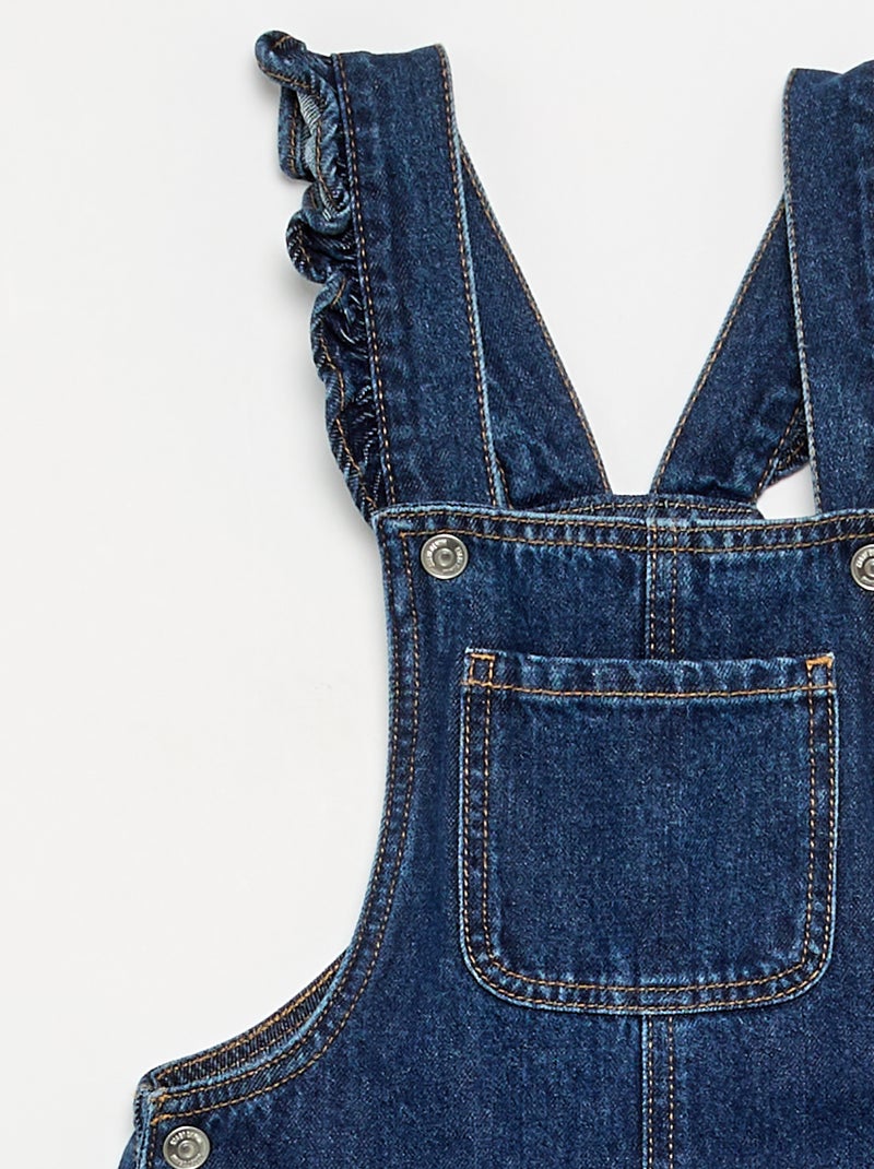 Lange denim tuinbroek met ruches aan de schouderbandjes Blauw - Kiabi