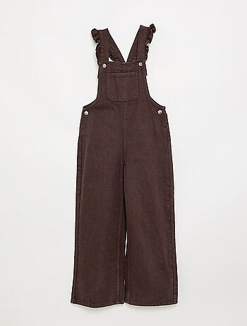 Lange denim tuinbroek met ruches aan de schouderbandjes