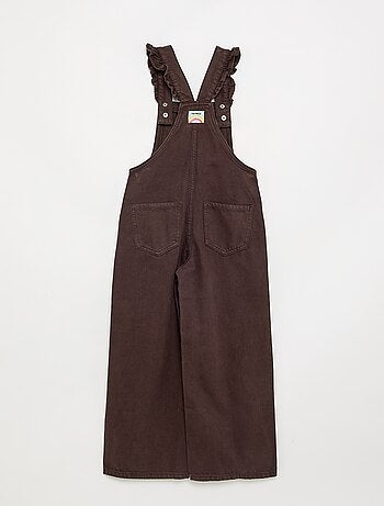 Lange denim tuinbroek met ruches aan de schouderbandjes