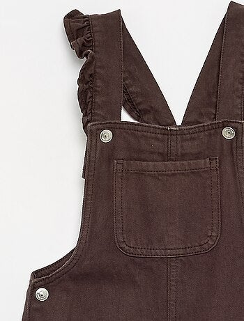 Lange denim tuinbroek met ruches aan de schouderbandjes