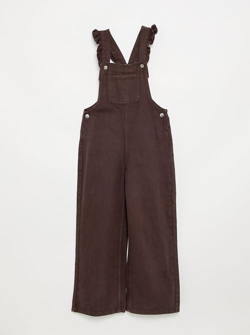 Lange denim tuinbroek met ruches aan de schouderbandjes - Kiabi