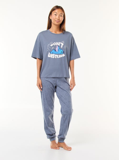Lange Disney-pyjama met broek + T-shirt met Stitch-print - 2-delig - Kiabi