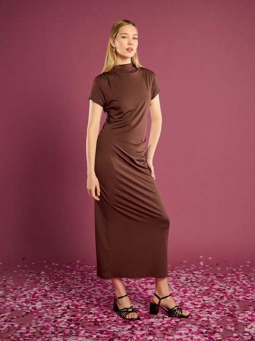 Lange effen jurk met korte mouwen - Kiabi